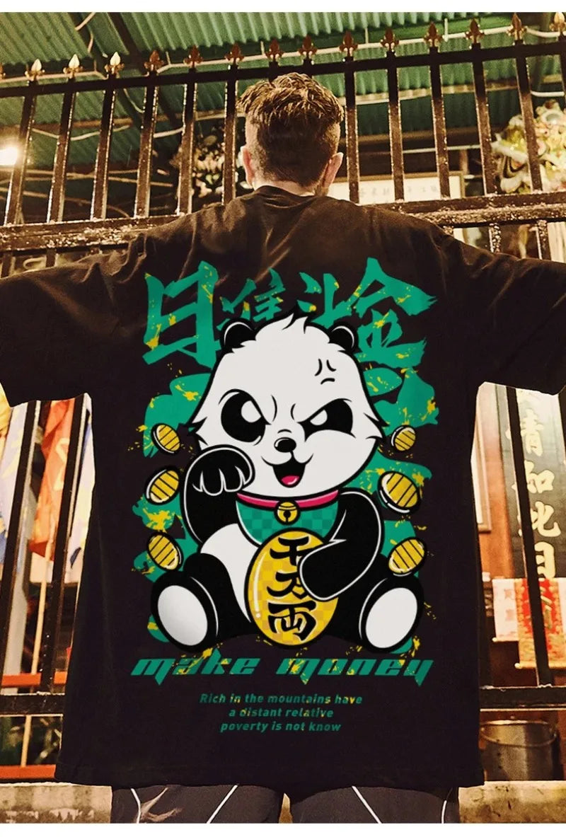 Summer Men's Cotton T-Shirt Funny Panda Print Cartoon Short Sleeve Tops O-Neck Tee Y2k 2023 Anime Casual Oversized T Shirt