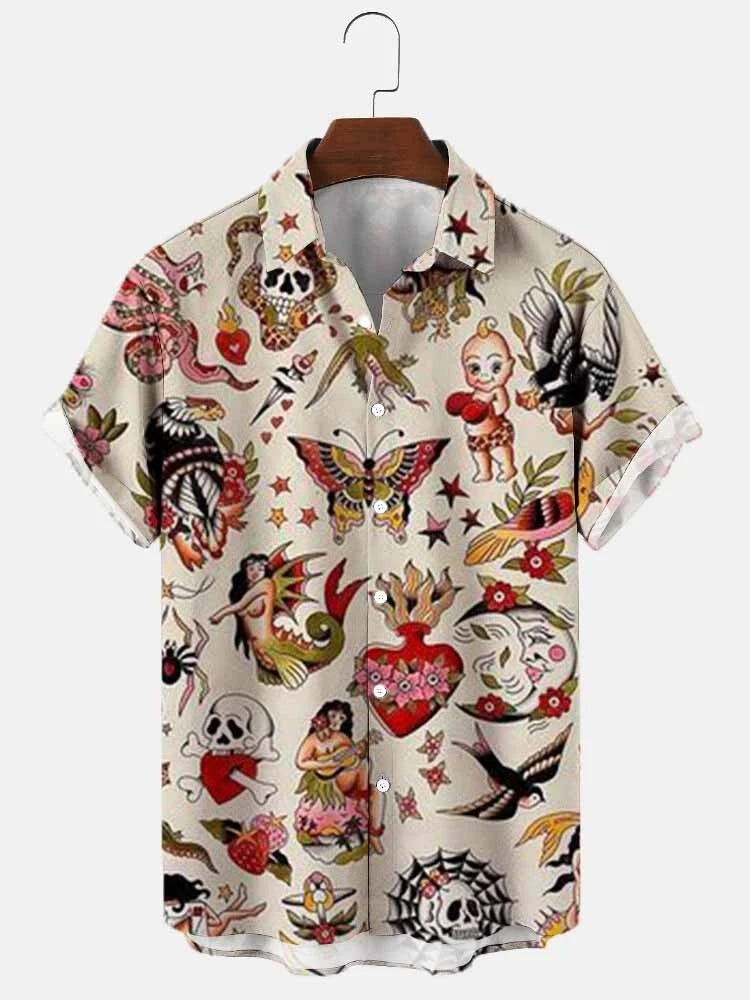 Summer Hawaiian Men's Shirts Mayan Culture Short Casual Sleeve Printed Clothing Large Extra Social Top Newcomer Sale Floral
