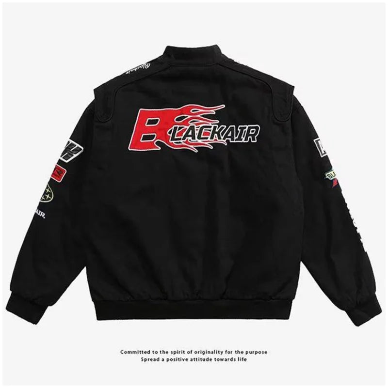 Embroidery Racing Bomber Jacket Men Women Hip Hop Motorcycle Loose Casual Coat Unisex High Street Varsity Baseball Outwear 2023