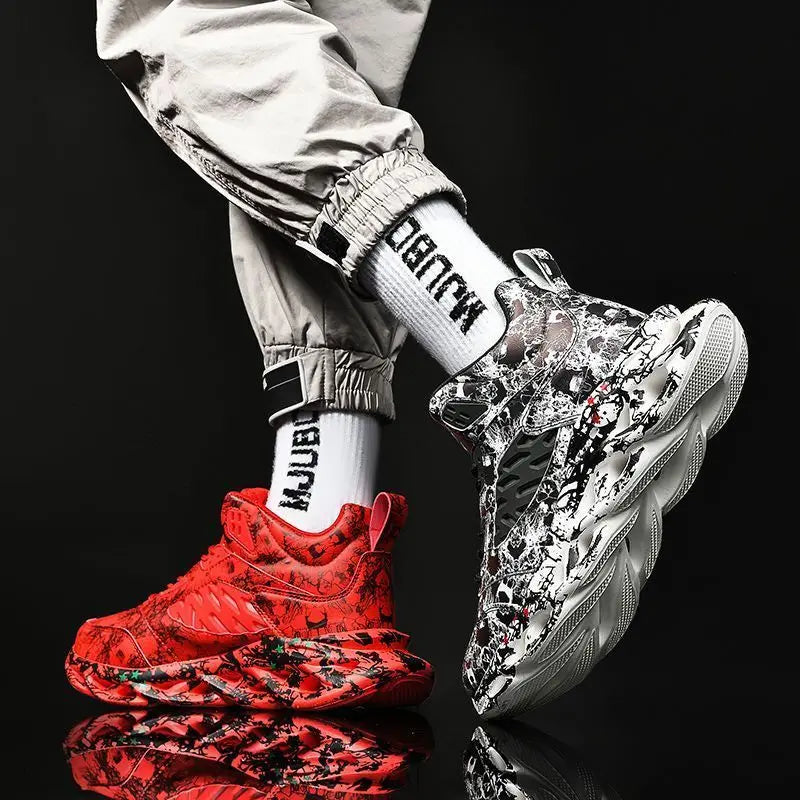 New Summer Large Size 45 Men's Graffiti Shoes High Top Sneakers Basketball Shoes Thick Bottom Height-Increasing Running Shoes