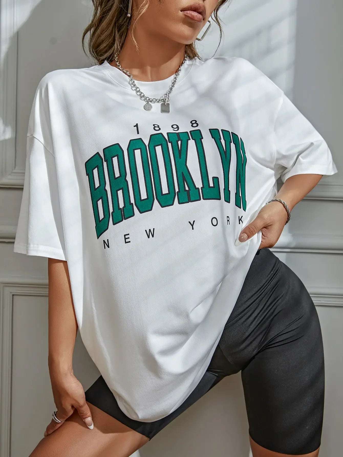 New 1898 Brooklyn Prit Women T-Shirt York Letter Drop Shoulder Oversized T Shirt Vintage Simple Clothes Female T Shirt Top